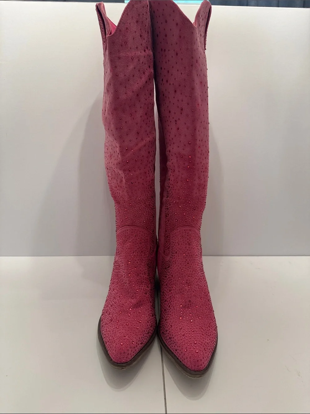 Pierre Dumas Pink Crystal-Embellished Over-the-Knee Boots
